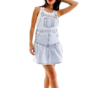 New! Miss Selfridge drop hem overall mini dress in light blue wash